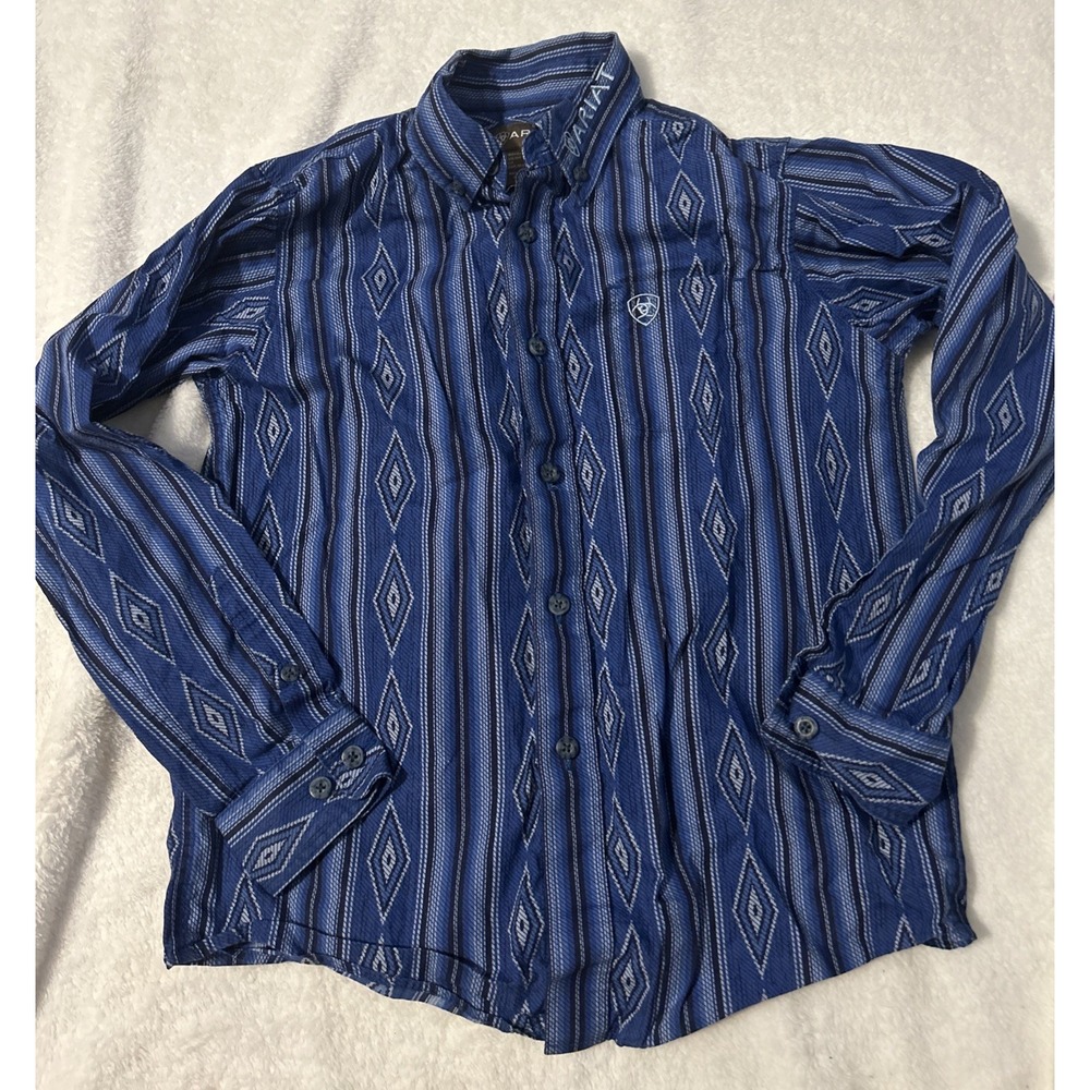 Ariat Boys Size 8 Blue Long Sleeve Button Down Western Shirt